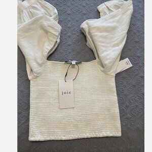 Joie Womens Cropped White Balloon Sleeve LARGE NWT